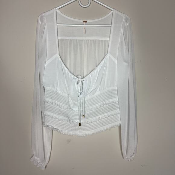 Free People Womens Lolita Blouse Medium White Boho Cottagecore Coquette Milkmade - Picture 2 of 8